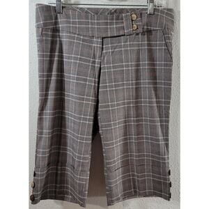 Crystal Candy Brown Pink Plaid Wide Cuff Bermuda Shorts Large Lightweight Soft